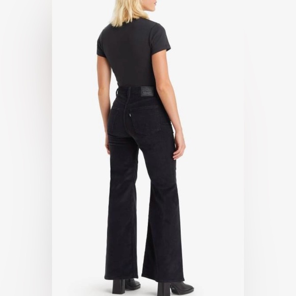 Levi's Ribcage Bell Jean Women 29x32 Black Corduroy High Rise Premium Wide Leg - Picture 2 of 11